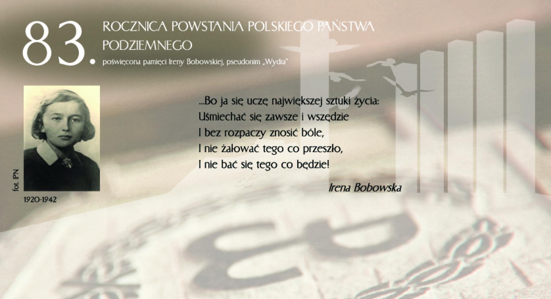 Irena Bobowska patronką obchodów 83. rocznicy powstania Polskiego Państwa Podziemnego  - zobacz więcej