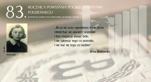 Irena Bobowska - patronka obchodów 83.rocznicy  powstania Polskiego Państwa Podziemnego - kliknij aby powiększyć