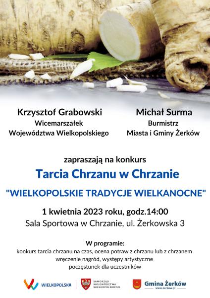 Plakat zapraszający do udziału w konkursie tarcia chrzanu w Chrzanowie- kliknij aby powiększyć