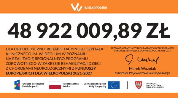Podpisanie umowy na dofinansowanie z marszałkowskich Funduszy Europejskich dla Wielkopolski 2021-2027 programu rehabilitacji osób dotkniętych mózgowym porażeniem dziecięcym- kliknij aby powiększyć