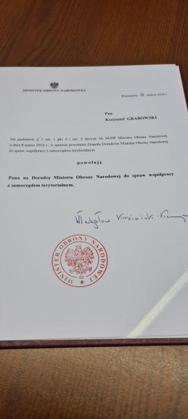 Krzysztof Grabowski, Wicemarszałek Województwa Wielkopolskiego został doradcą Ministra Obrony Narodowej do spraw współpracy z samorządem terytorialnym- kliknij aby powiększyć