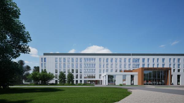 Wizualizacja nowego budynku ambulatoryjnej opieki specjalistycznej (AOS)- kliknij aby powiększyć