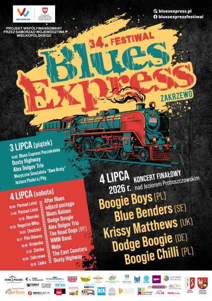 Plakat zapowiadający 34. edycję festiwalu Blues Express- kliknij aby powiększyć