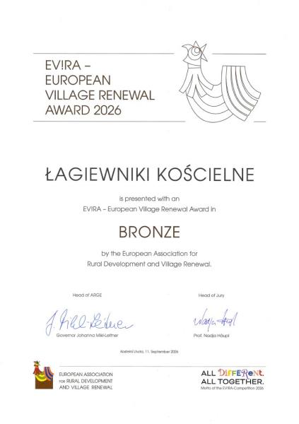 Brązowa nagroda EV!RA – sołectwo Łagiewniki Kościelne- kliknij aby powiększyć