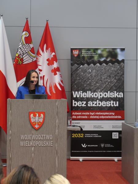 Pani Sylwia Oziembło-Brzykczy podczas prezentacji Nowe przepisy azbestowe – rewolucja czy ewolucja?- kliknij aby powiększyć