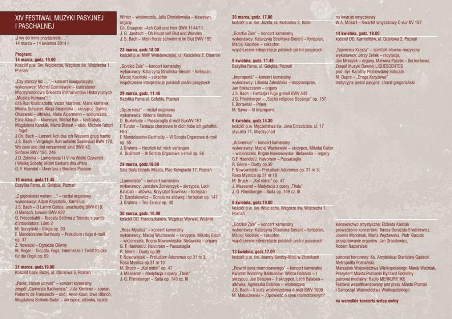 XIV FESTIWAL MUZYKI PASYJNEJ I PASCHALNEJ „I WY DO MNIE PRZYJDZIECIE…” - zobacz więcej