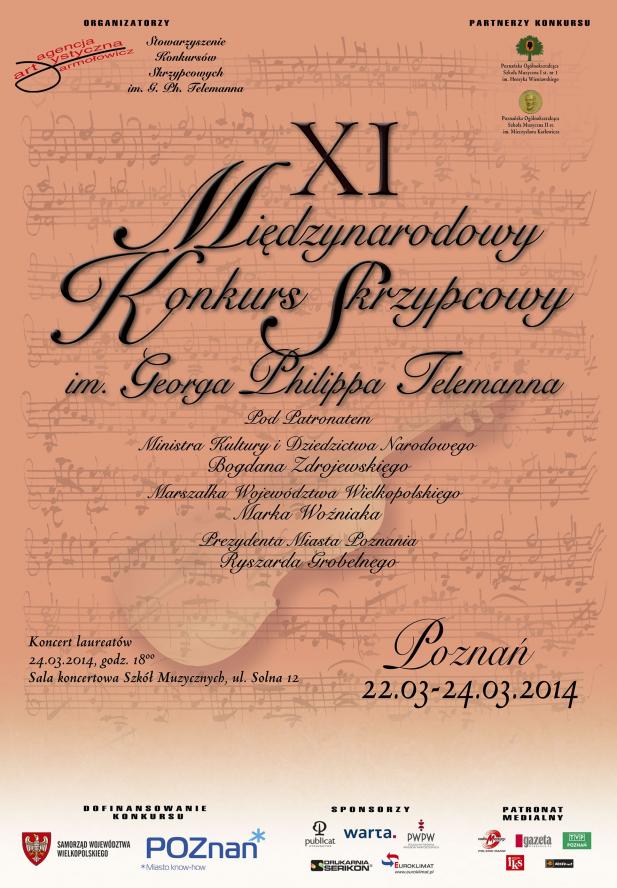  XI MIĘDZYNARODOWY KONKURS SKRZYPCOWY IM. GEORGA PHILIPPA TELEMANNA W POZNANIU - zobacz więcej