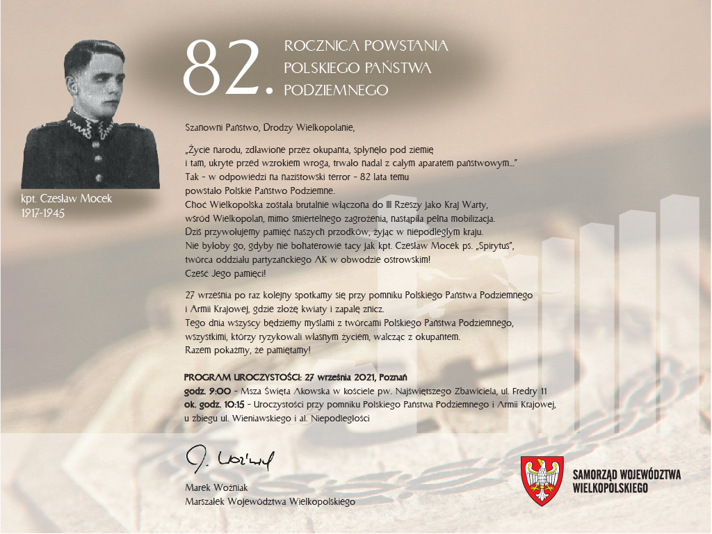 Apel Marszałka w kontekście obchodów 82. rocznicy powstania Polskiego Państwa Podziemnego 