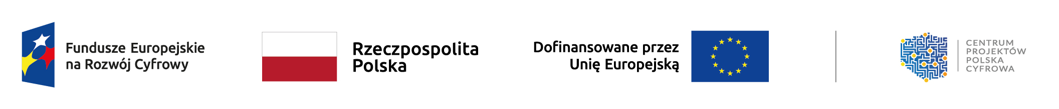 Logotypy: Fundusze Europejskie na Rozwój Cyfrowy, Rzeczpospolita Polska, Unia Europejska, Centrum Projektów Polska Cyfrowa