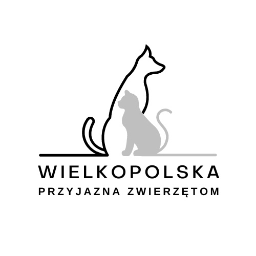 Logo projektu. Obrazek przedstawiający obrys psa i kota. Poniżej hasło - Wielkopolska przyjazna zwierzętom. 