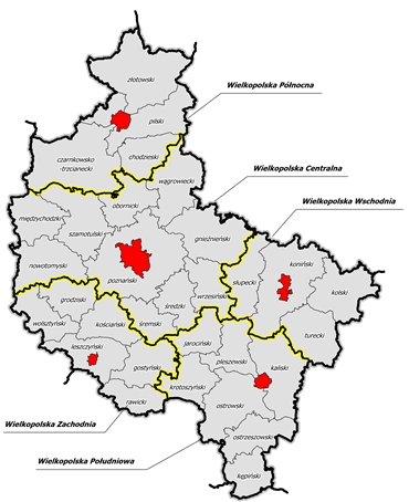 mapa subregionów wielkopolski